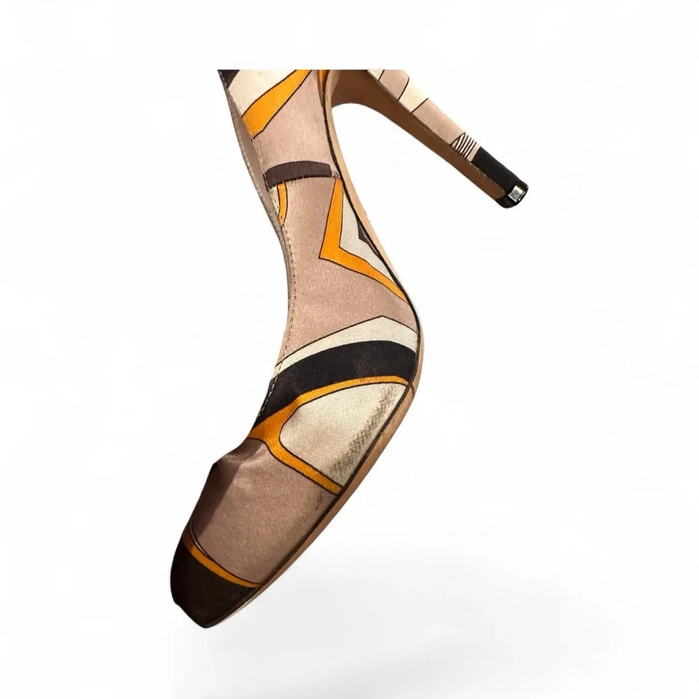 EMILIO PUCCI SATIN GEOMETRIC PRINT HEELS PUMPS SHOES
